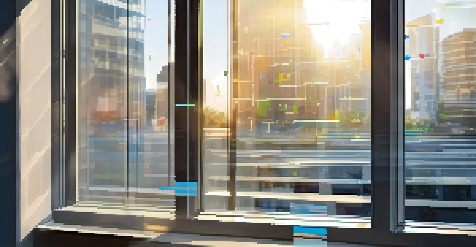 A clear glass window with sunlight, showing a blurred busy office behind it, symbolizing transparency in data practices.