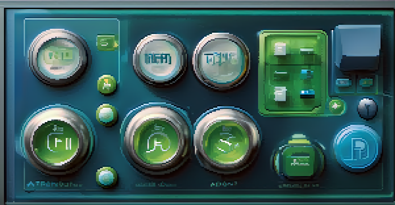 A close-up of a digital interface displaying uniform buttons and icons in a blue and green color scheme.