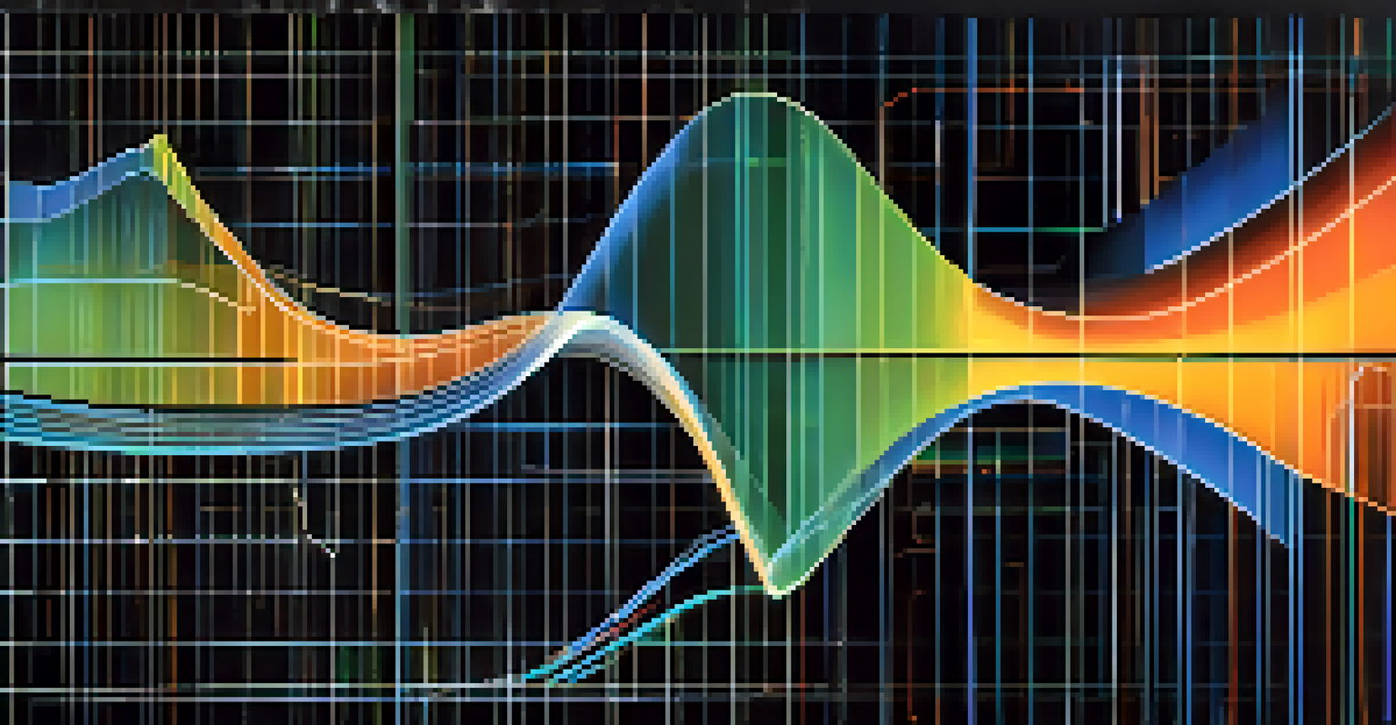An abstract graph showing non-linearity with curves and straight lines, set against a dark background with vibrant colors.