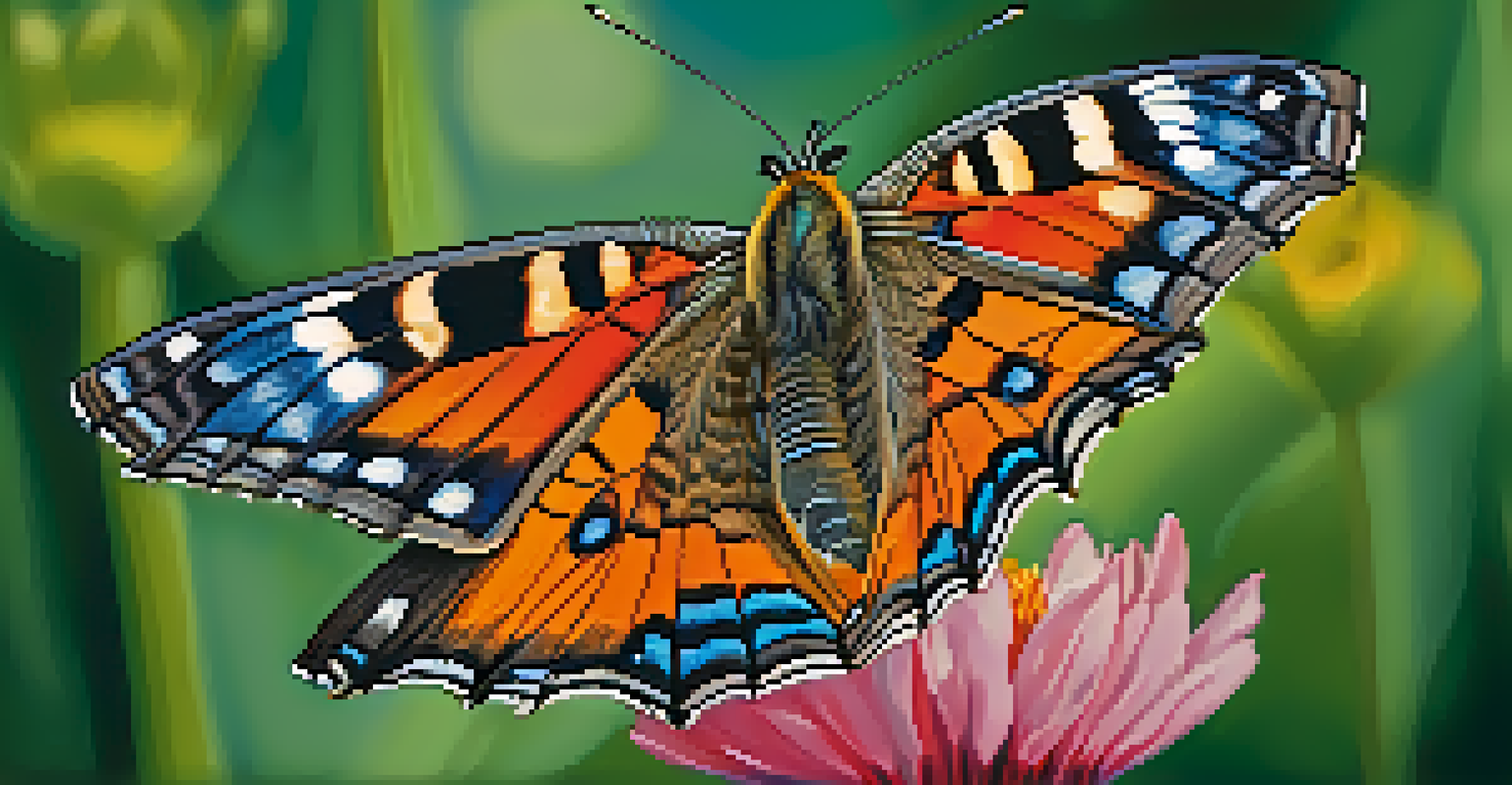 A close-up of a colorful butterfly on a flower, showcasing detailed patterns on its wings.