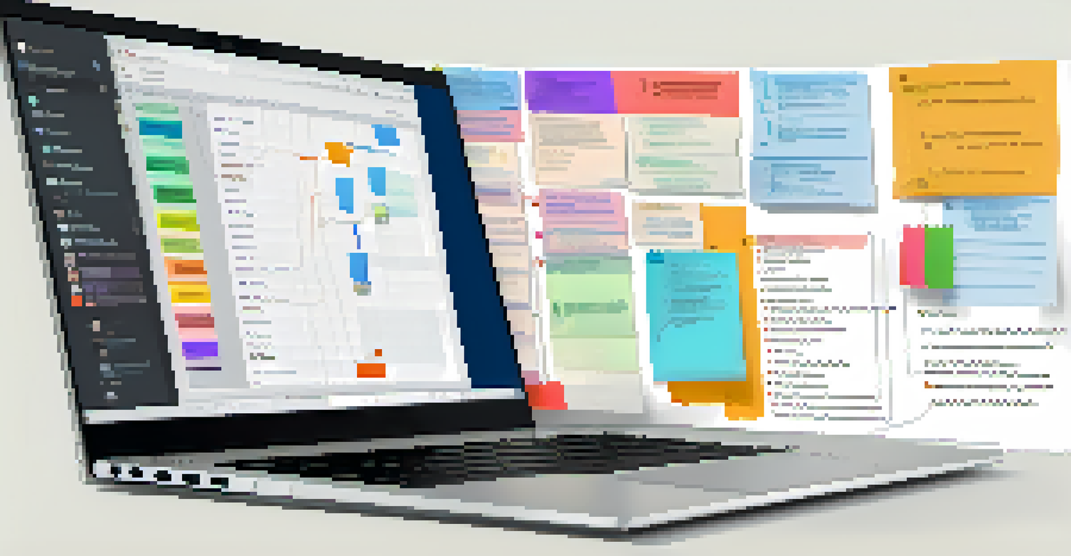 A close-up of a modern project management tool interface on a laptop screen, showcasing tasks and team members.