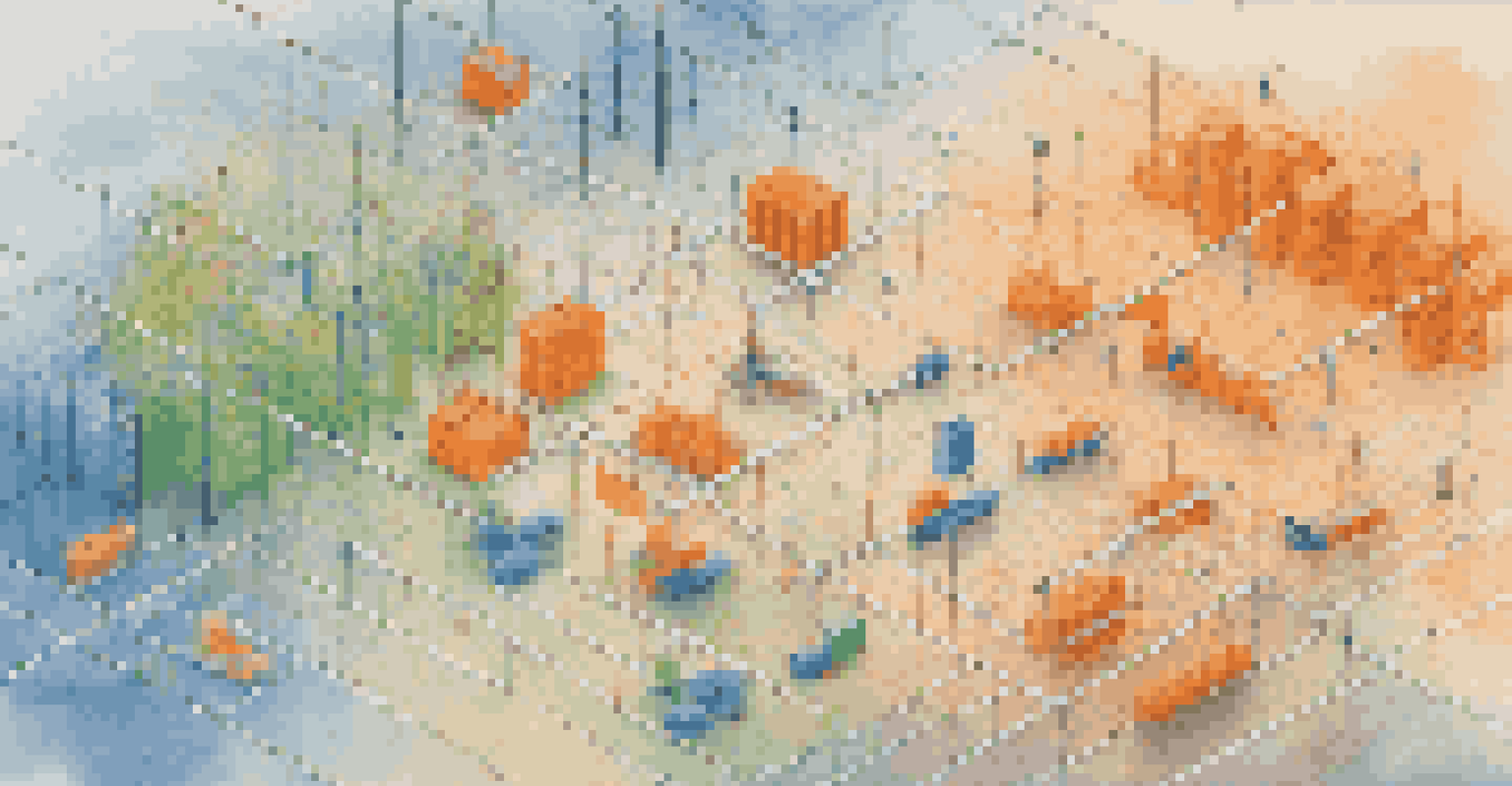 A colorful visualization of a supply chain network with interconnected nodes.