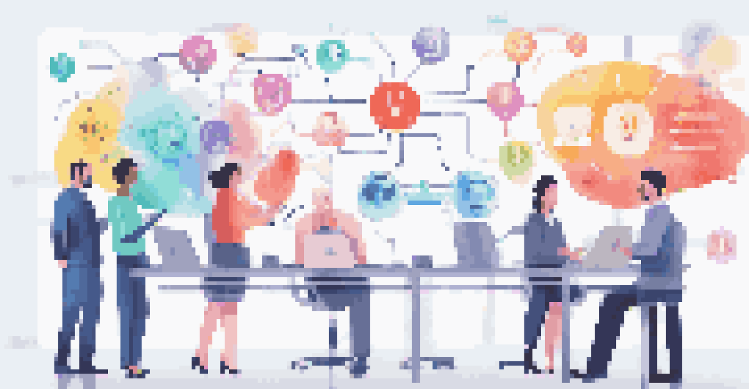 An infographic showing the balance of AI tools and human agents in customer support with icons and arrows indicating collaboration.