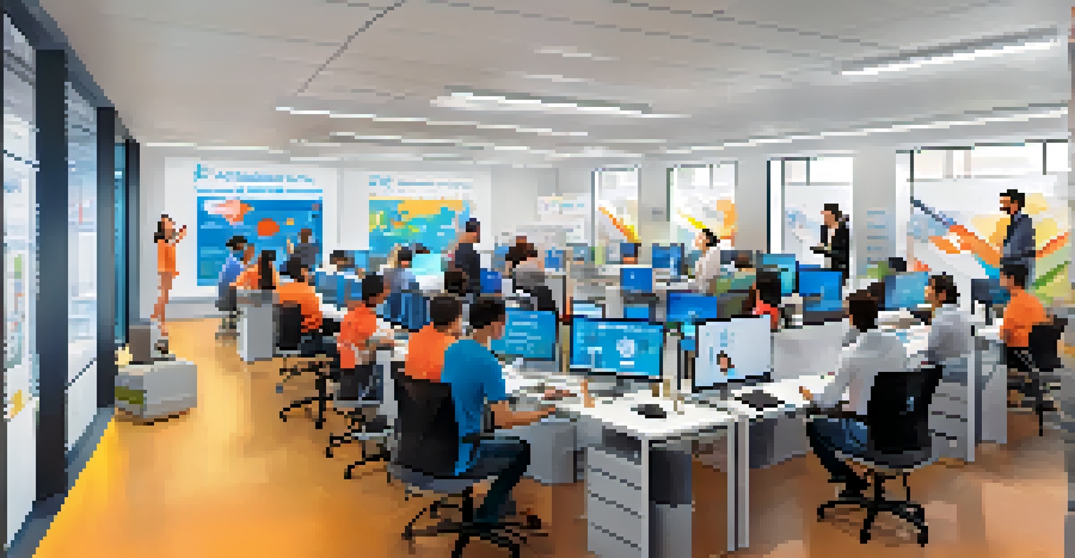 Employees participating in a training session about RPA tools in a modern workspace.