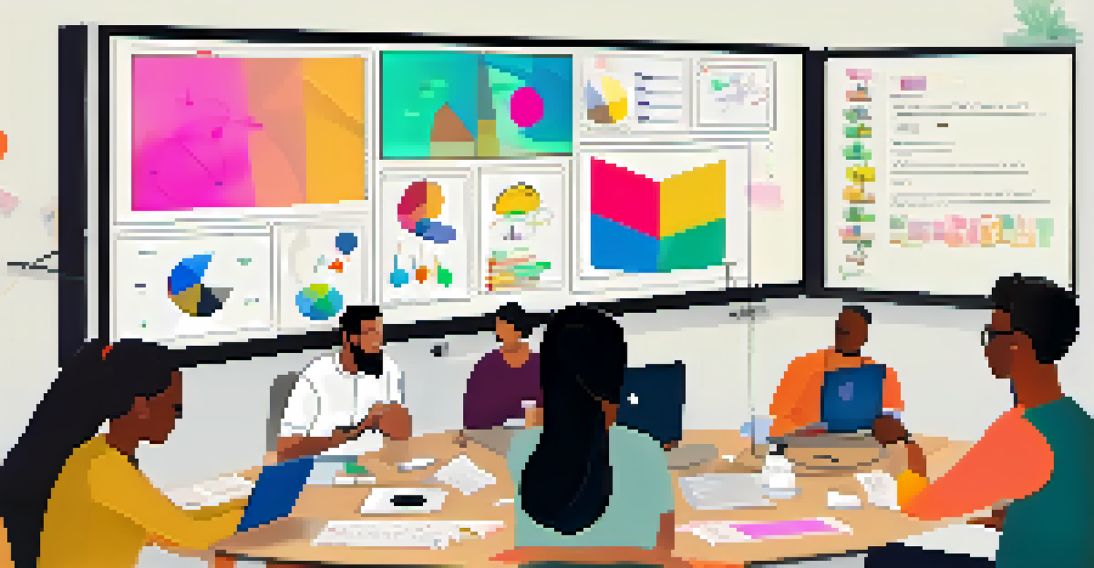 A virtual meeting with team members discussing ideas on a shared Miro board, highlighting collaboration.