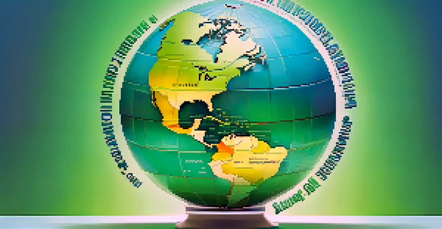 A globe surrounded by colorful text in different languages, representing machine translation and global communication.