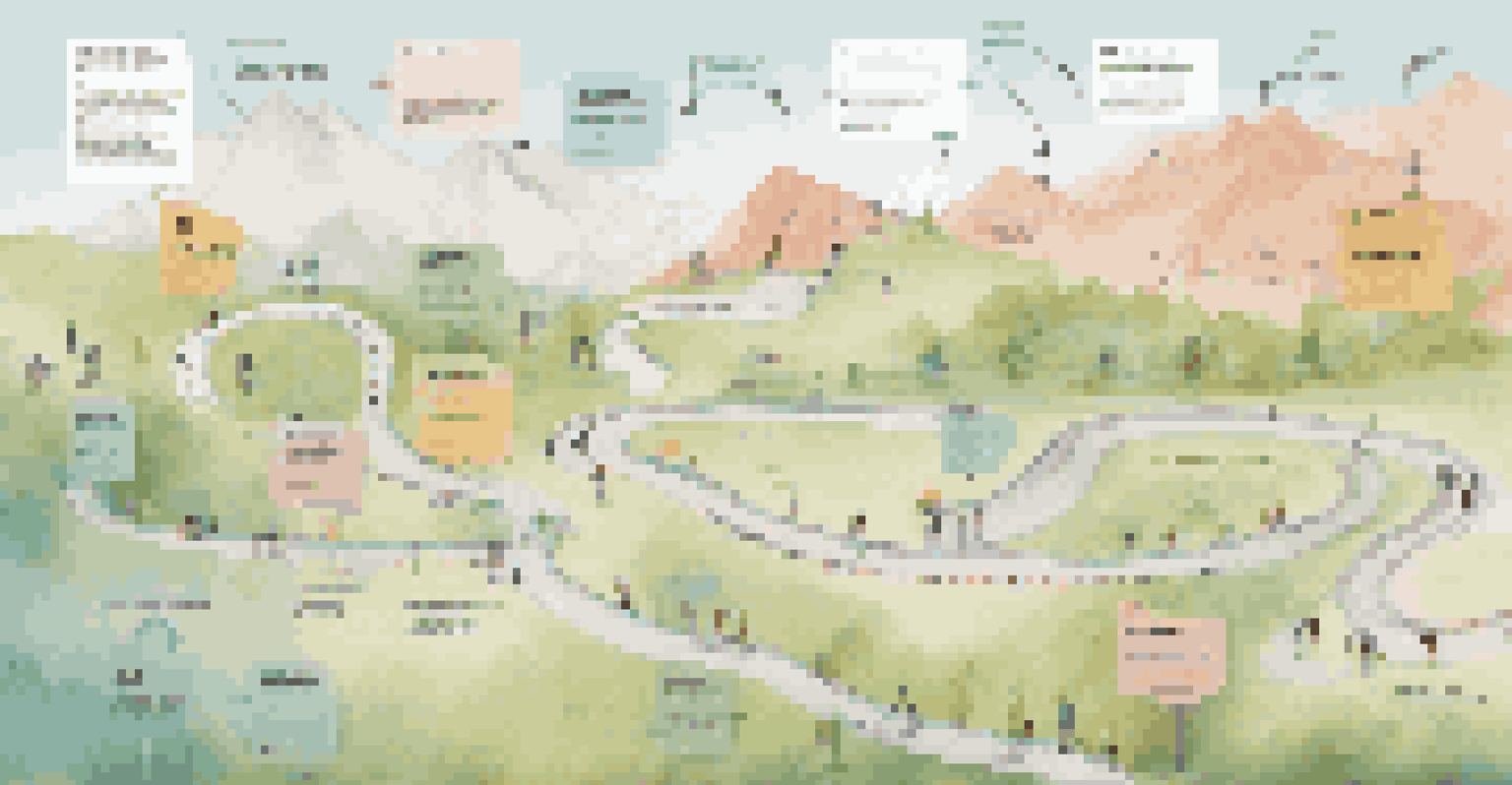 An infographic of a user journey map highlighting emotions and touchpoints along a path.