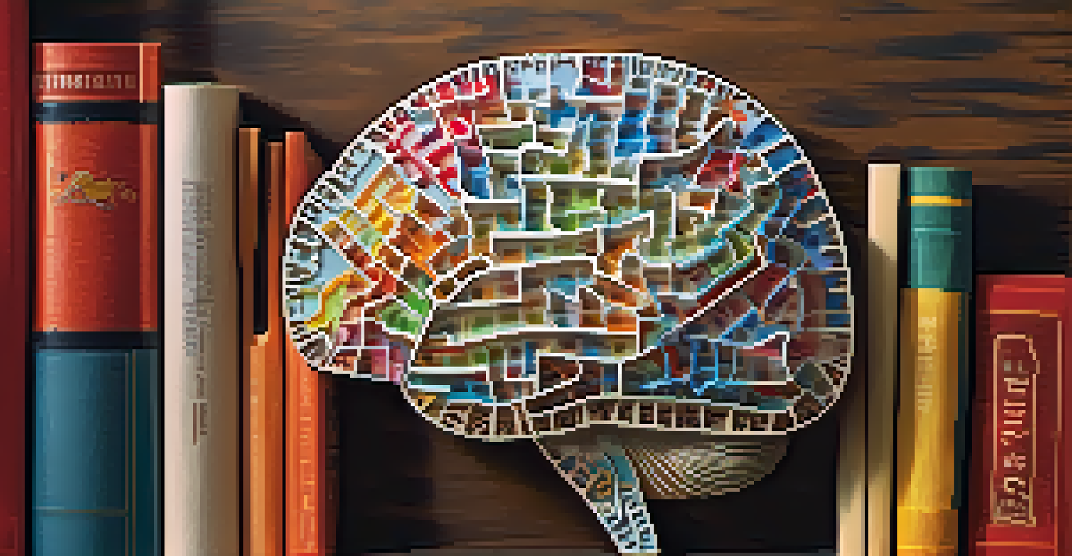A colorful puzzle piece shaped like a brain, symbolizing critical thinking, set against a blurred background of educational materials.