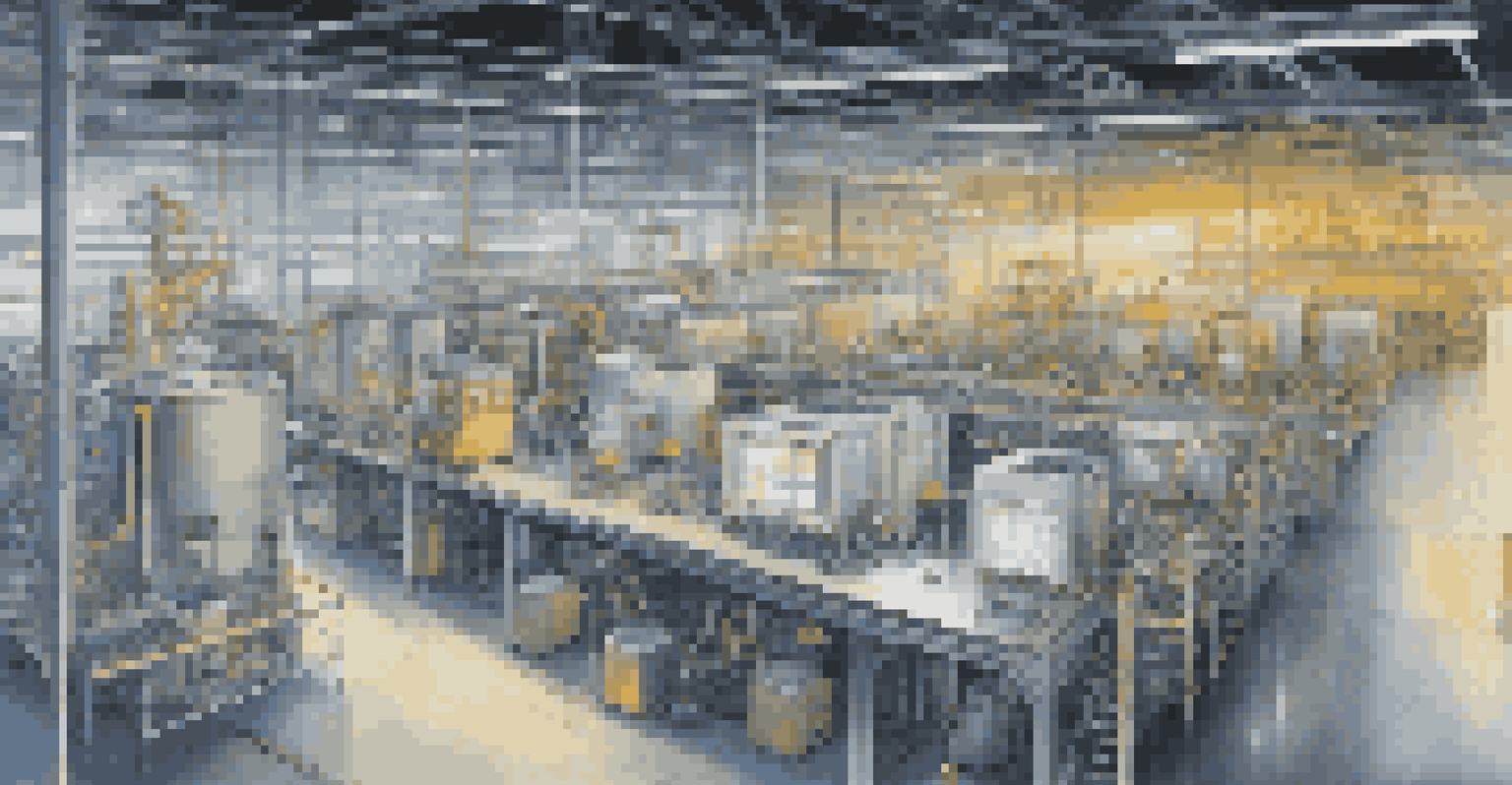 A well-organized industrial facility with machines and sensors displaying real-time data analytics.