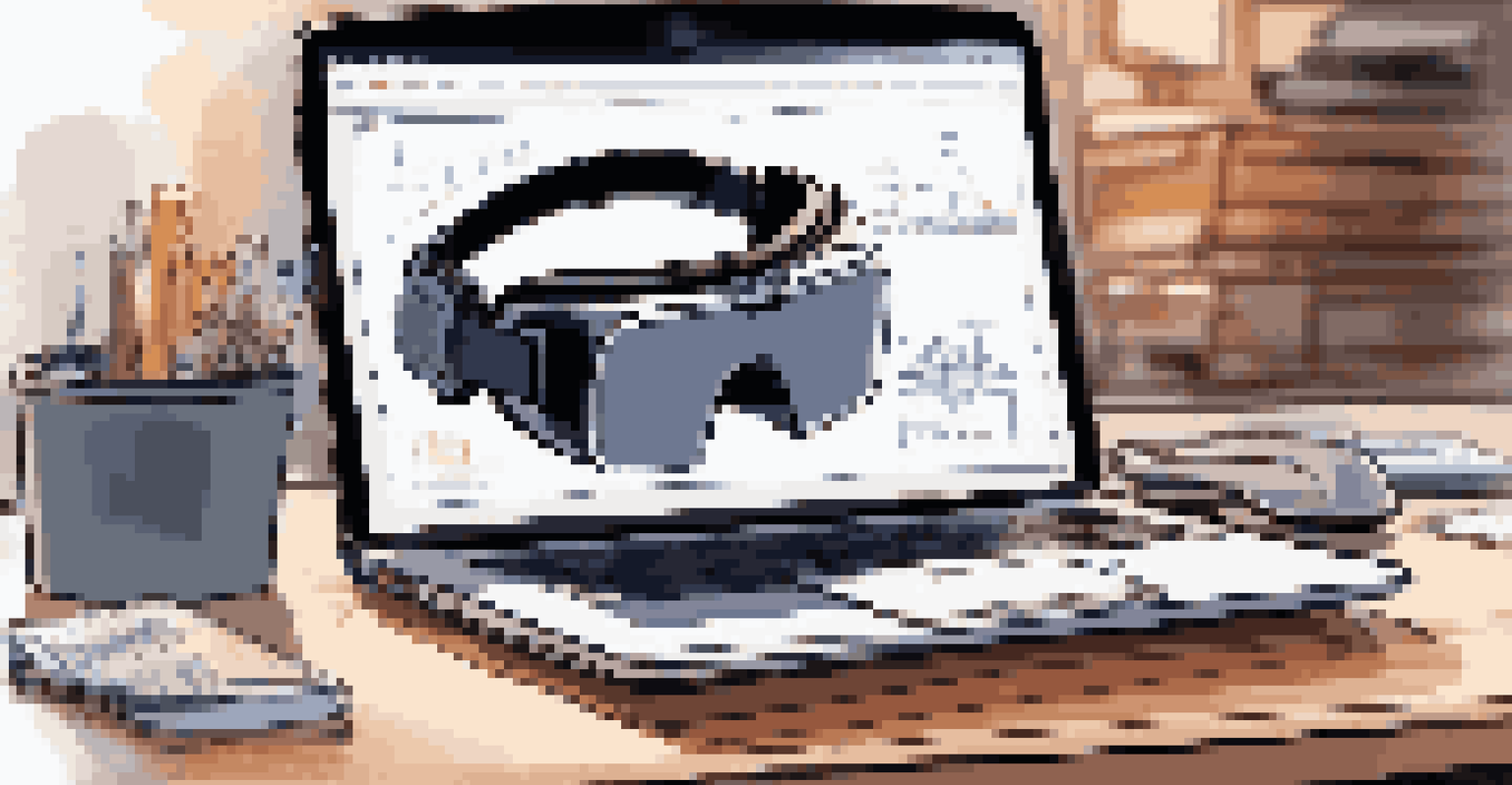 A close-up view of a VR headset and laptop displaying training analytics on a desk.