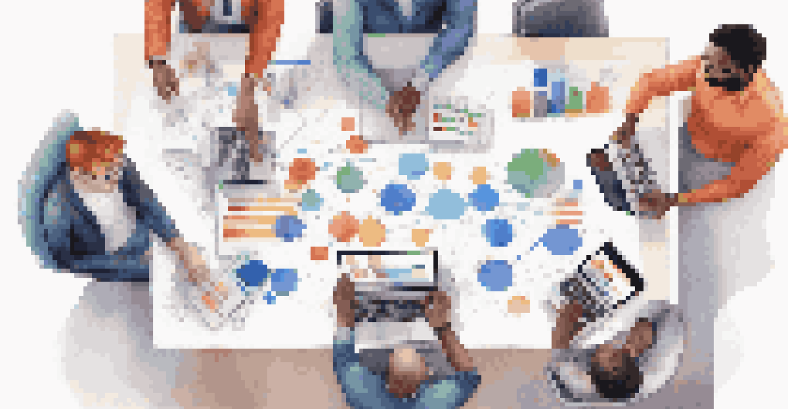 A diverse group of people collaborating at a large table in a bright office.