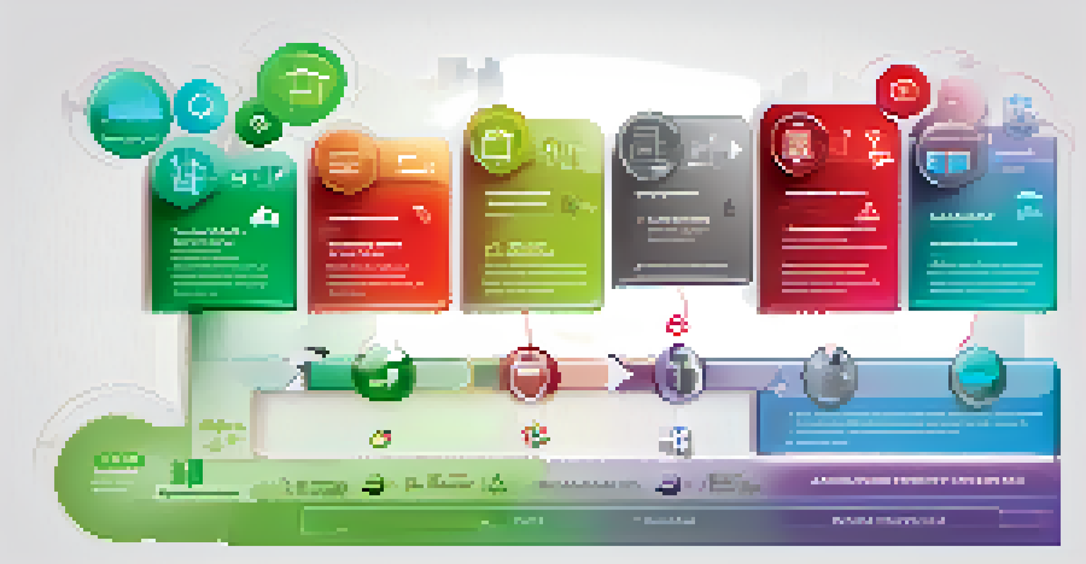 An abstract graphic illustrating five stages of digital supply chain maturity with colorful icons.