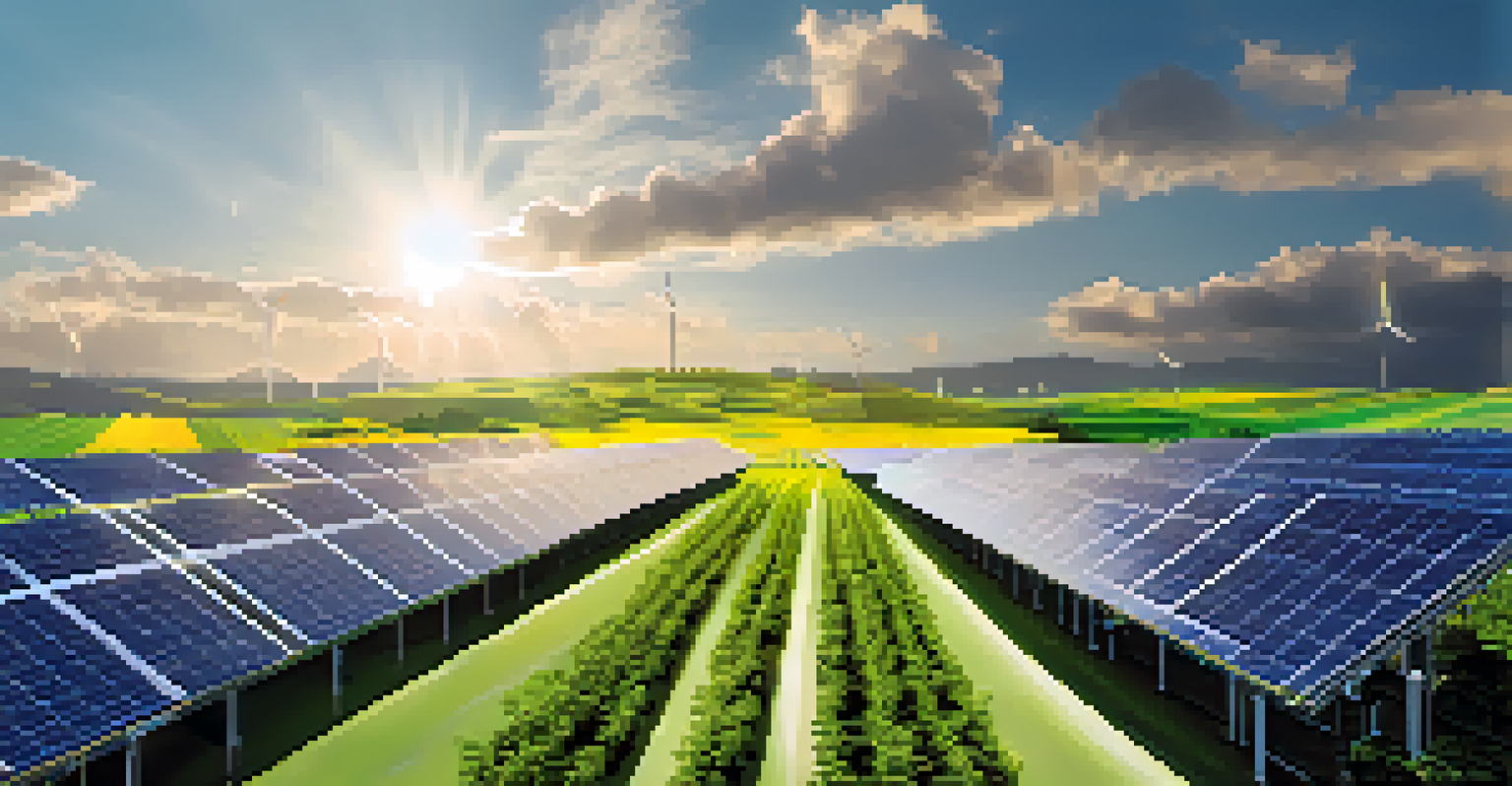 A digital twin of a solar farm with solar panels and overlay data about energy production.