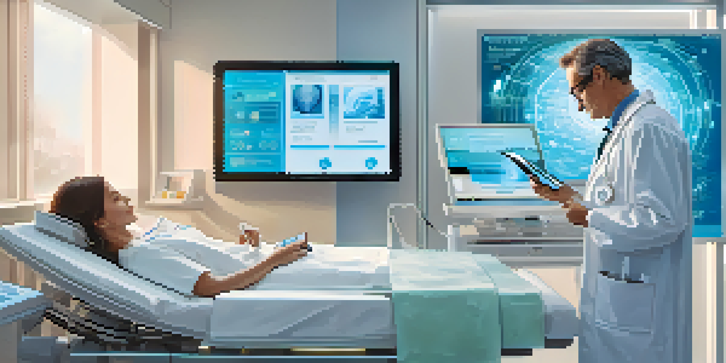 A doctor accessing a patient's blockchain-secured health record on a digital tablet in a modern healthcare setting.