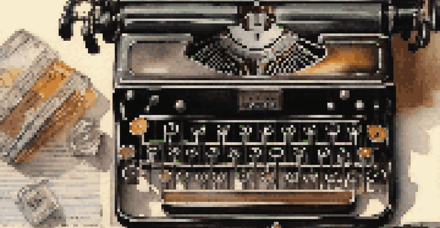 A close-up of a vintage typewriter with a sheet of paper, illuminated by soft light, creating a nostalgic atmosphere.