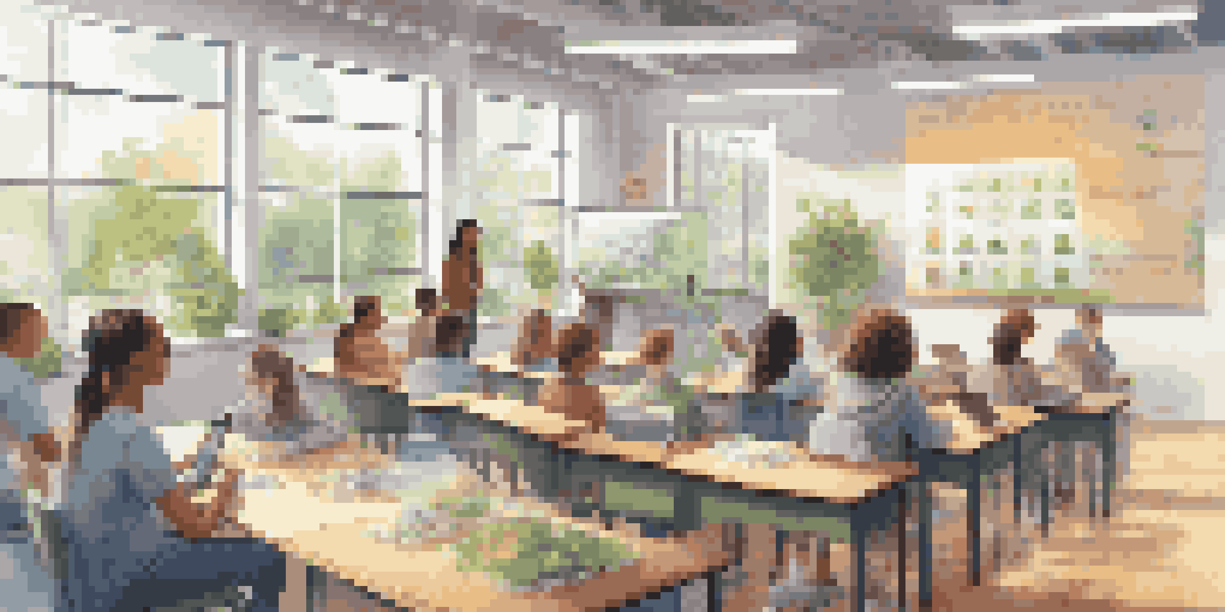 A modern classroom with students using digital devices and a teacher. A screen shows a smart contract interface.