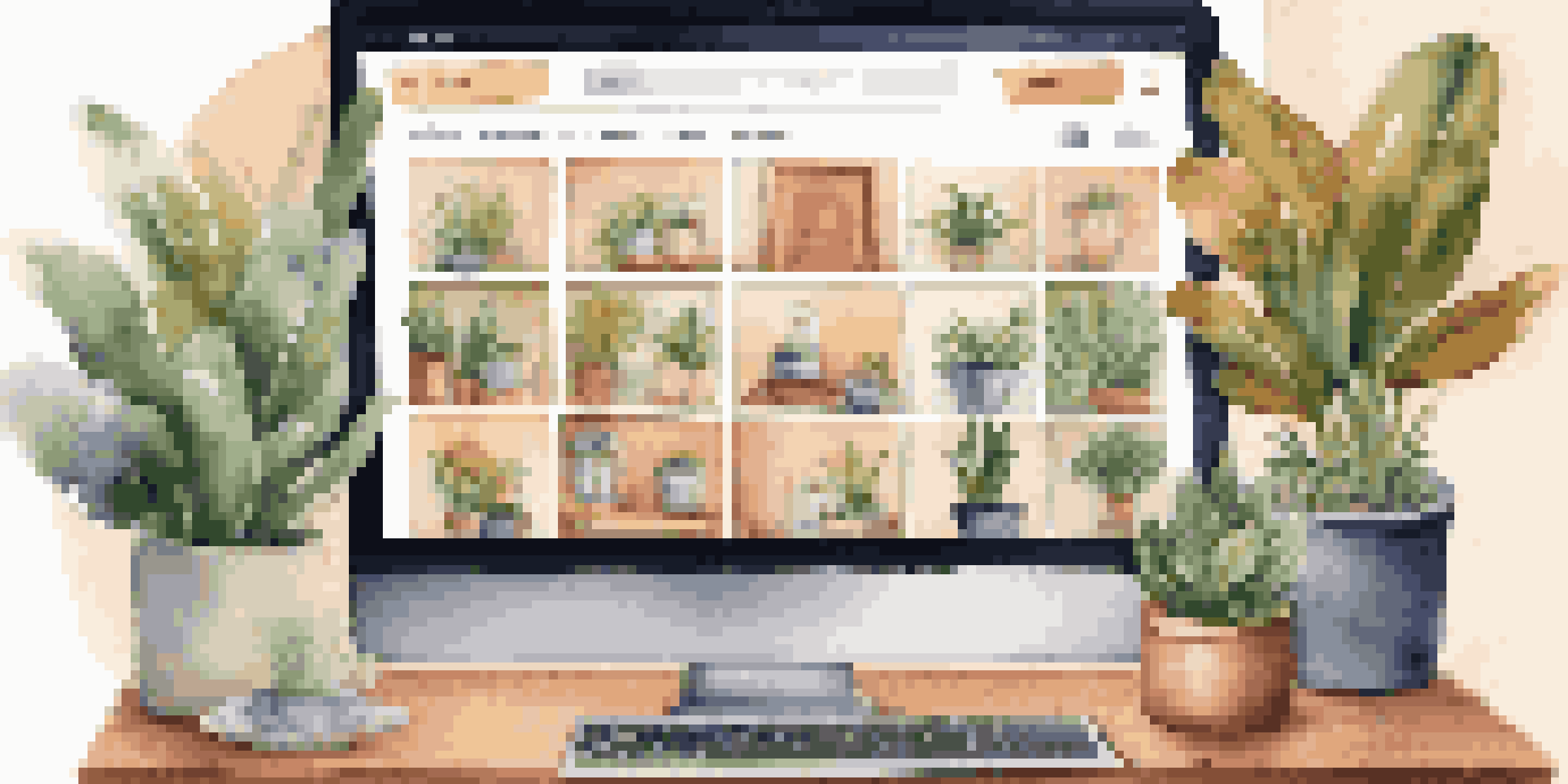A laptop displaying an attractive e-commerce website with a user-friendly interface in a cozy home office setting.