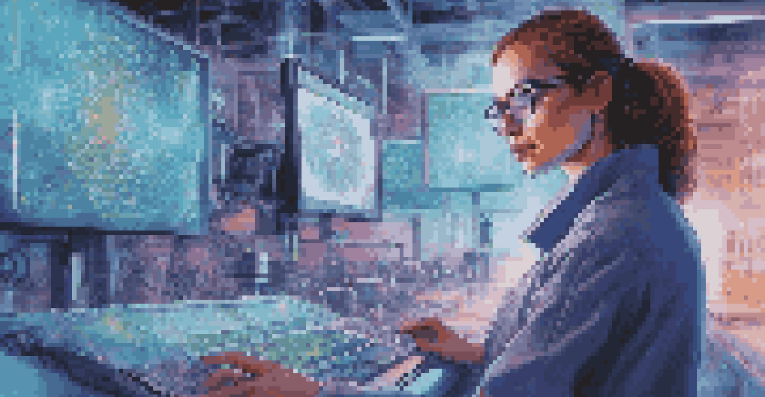 A female researcher in a high-tech lab, interacting with holographic displays of quantum algorithms.