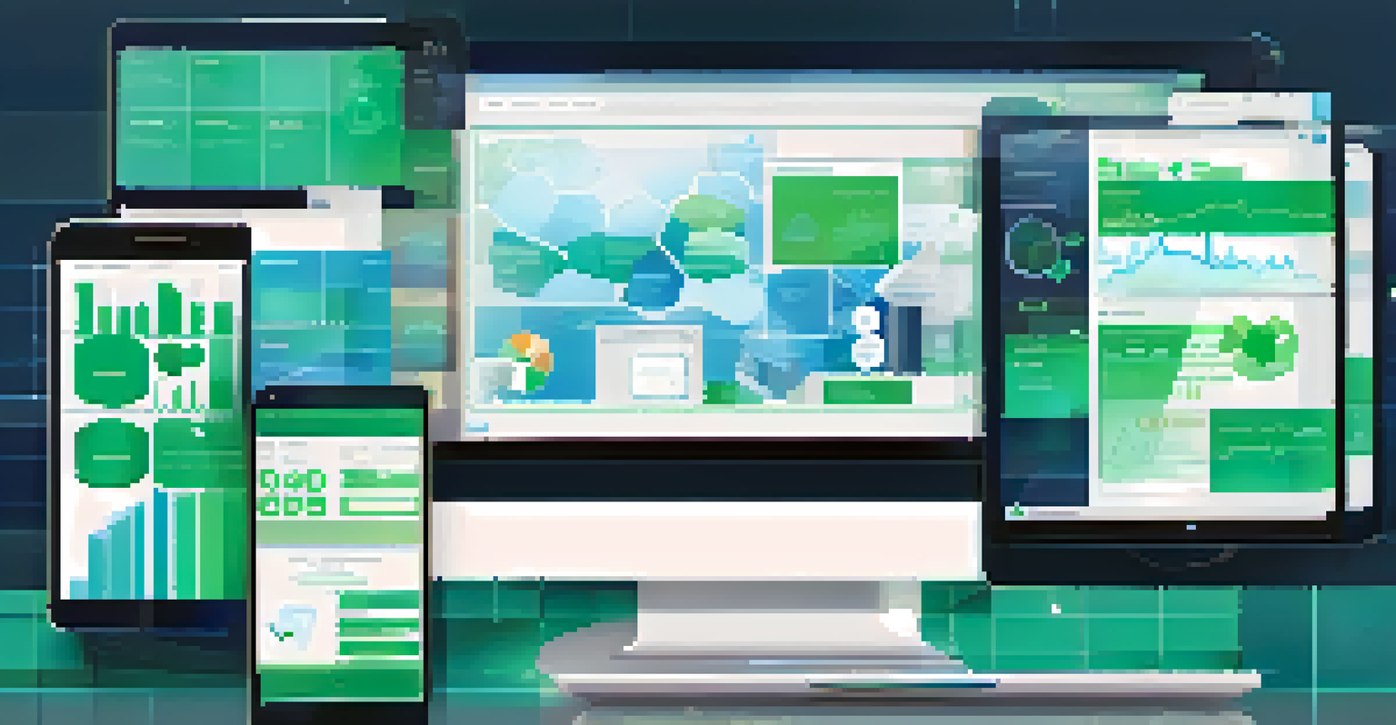 A digital collage of different devices showing various SaaS applications, with a modern abstract background.