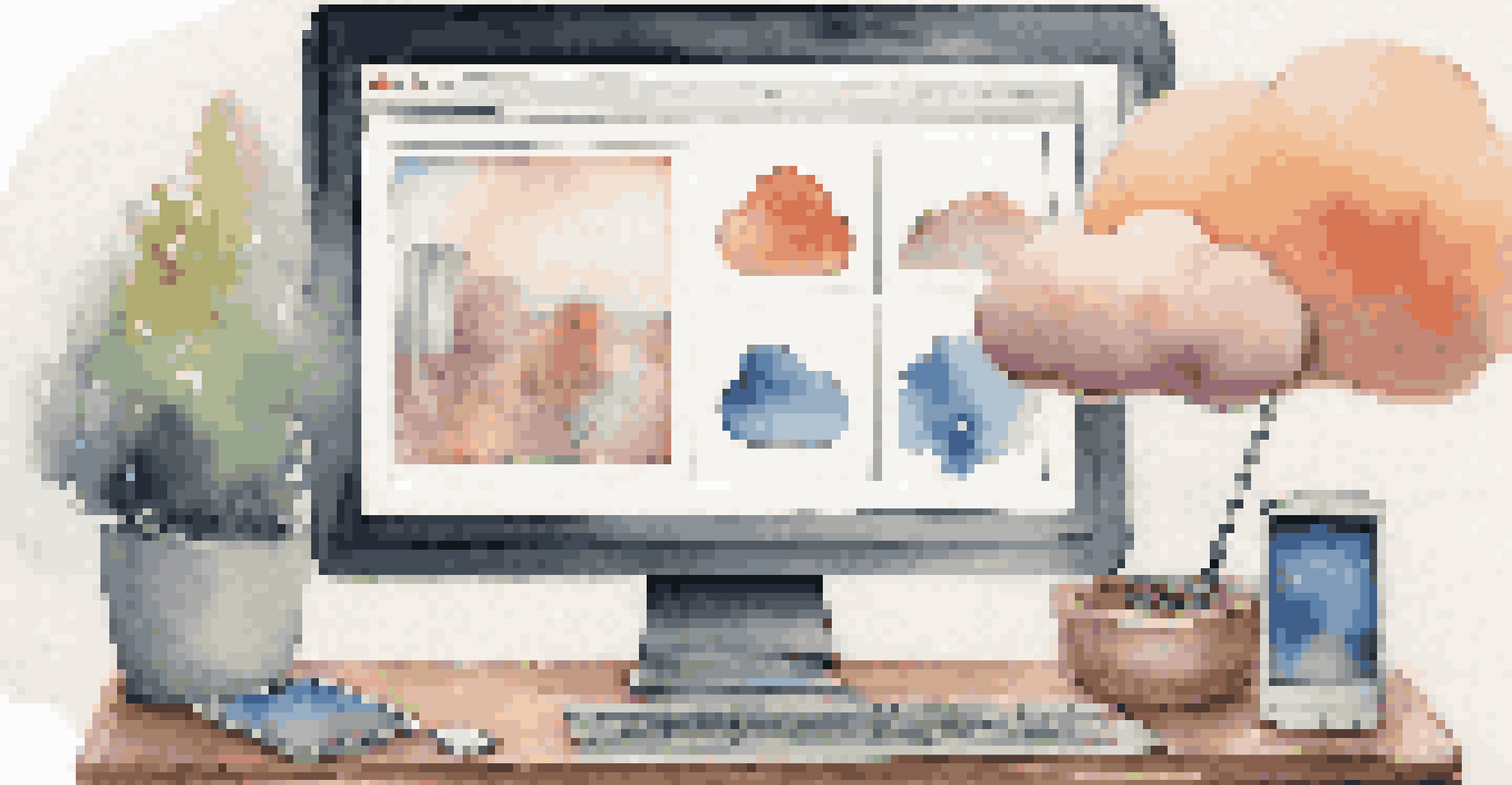 A computer screen showing a responsive cloud application interface, with a smartphone and tablet beside it, in a stylish workspace.