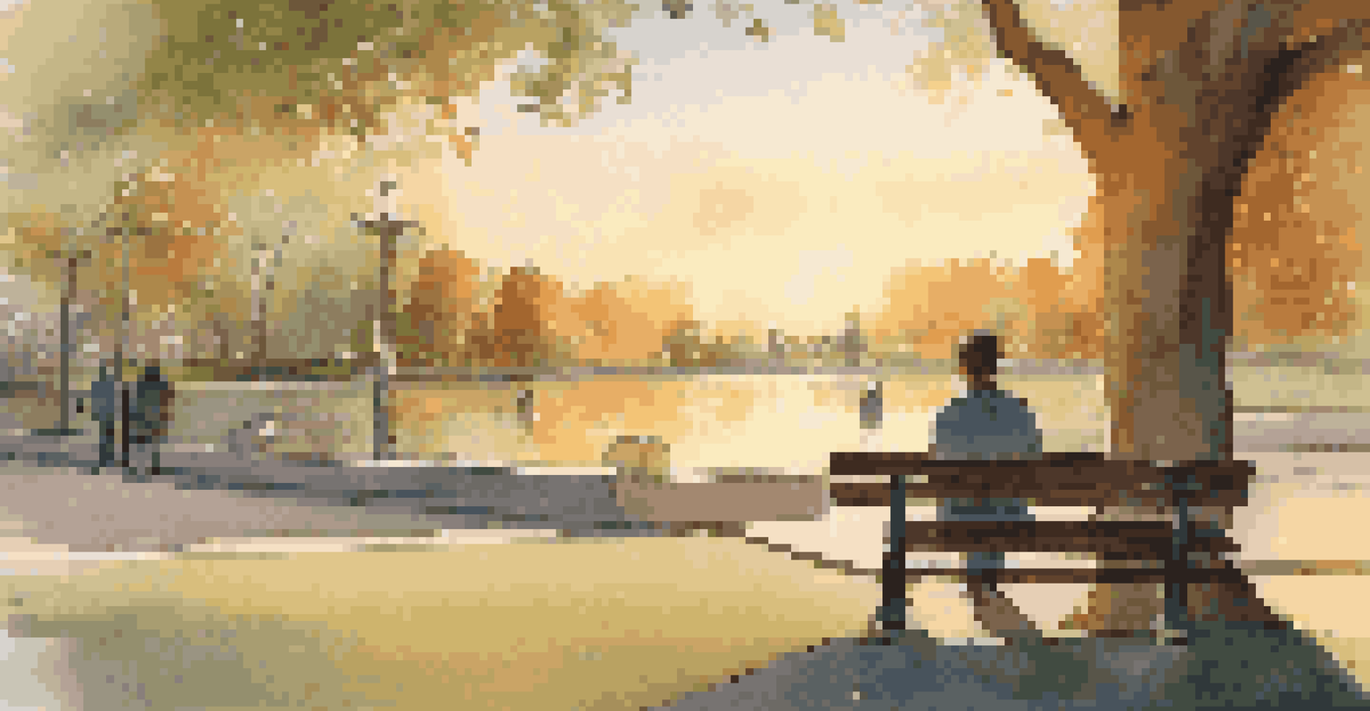 A person in a park talking to a holographic AI companion, with a beautiful sunset in the background.