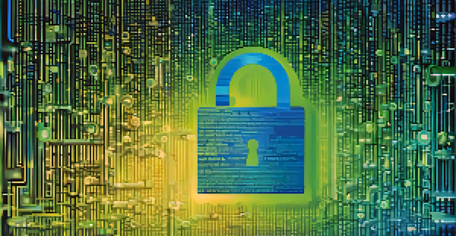An abstract image of a digital lock over binary code, symbolizing Digital Rights Management with glowing patterns.