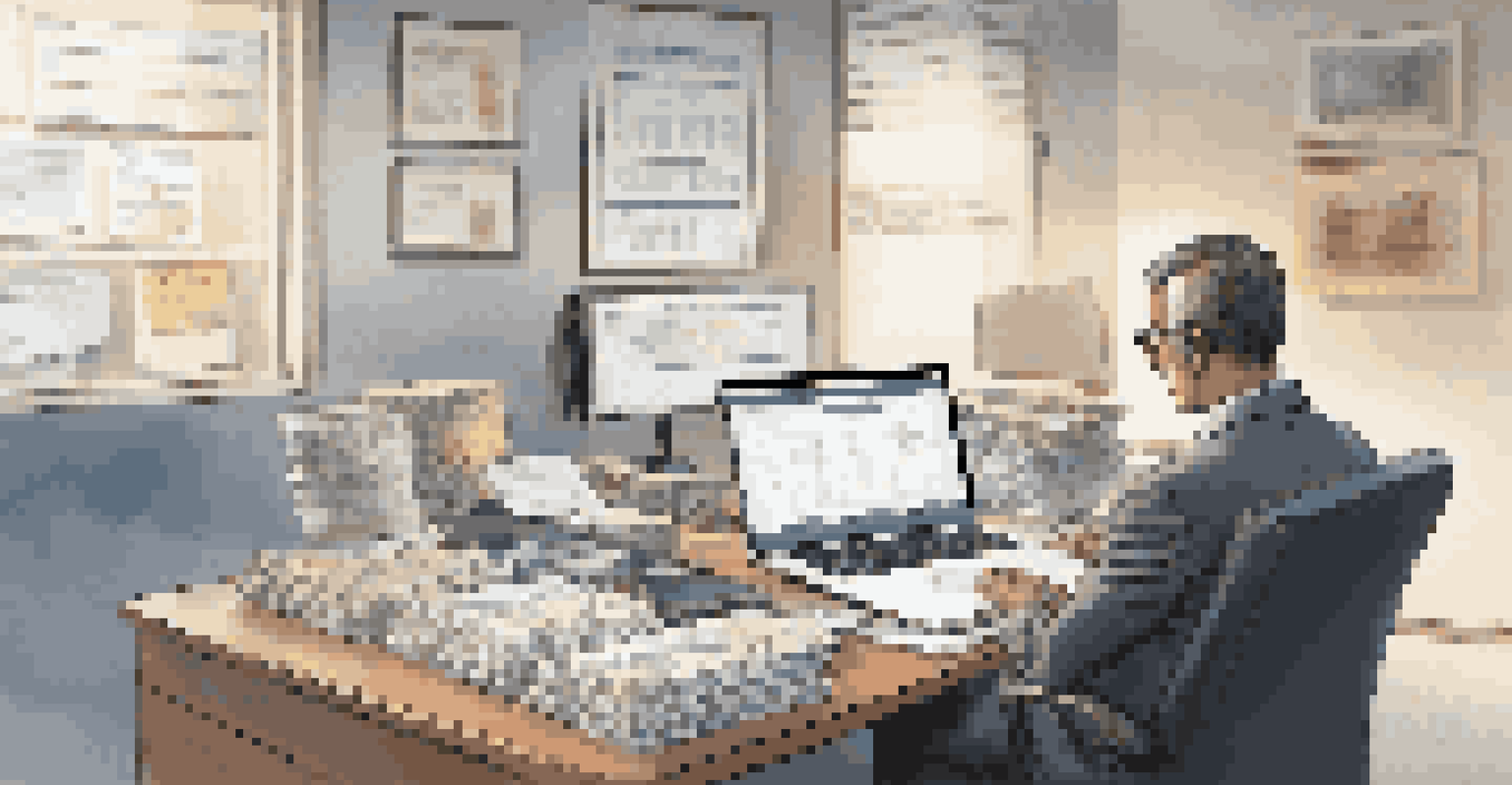 An auditor at a desk reviewing financial documents with various AI tools in a warm, well-lit office setting.