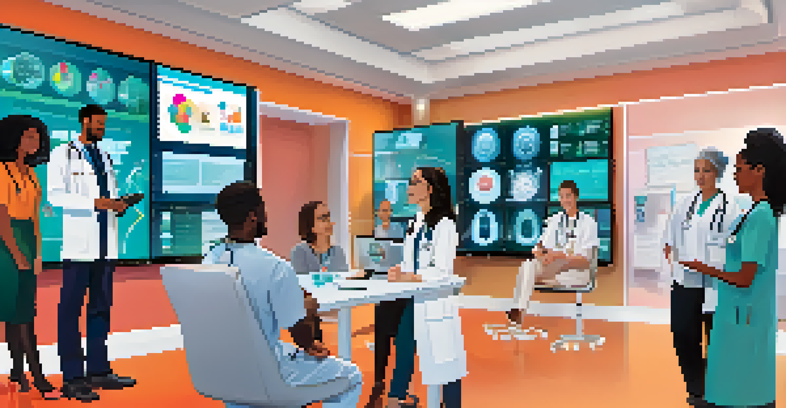 A digital interface showing healthcare professionals interacting with patients through telemedicine, representing diversity and accessibility.