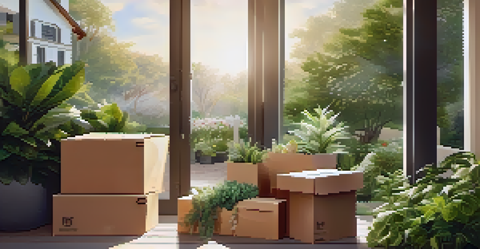 A customer unboxing eco-friendly packaging in a natural outdoor setting, showcasing biodegradable materials among plants.