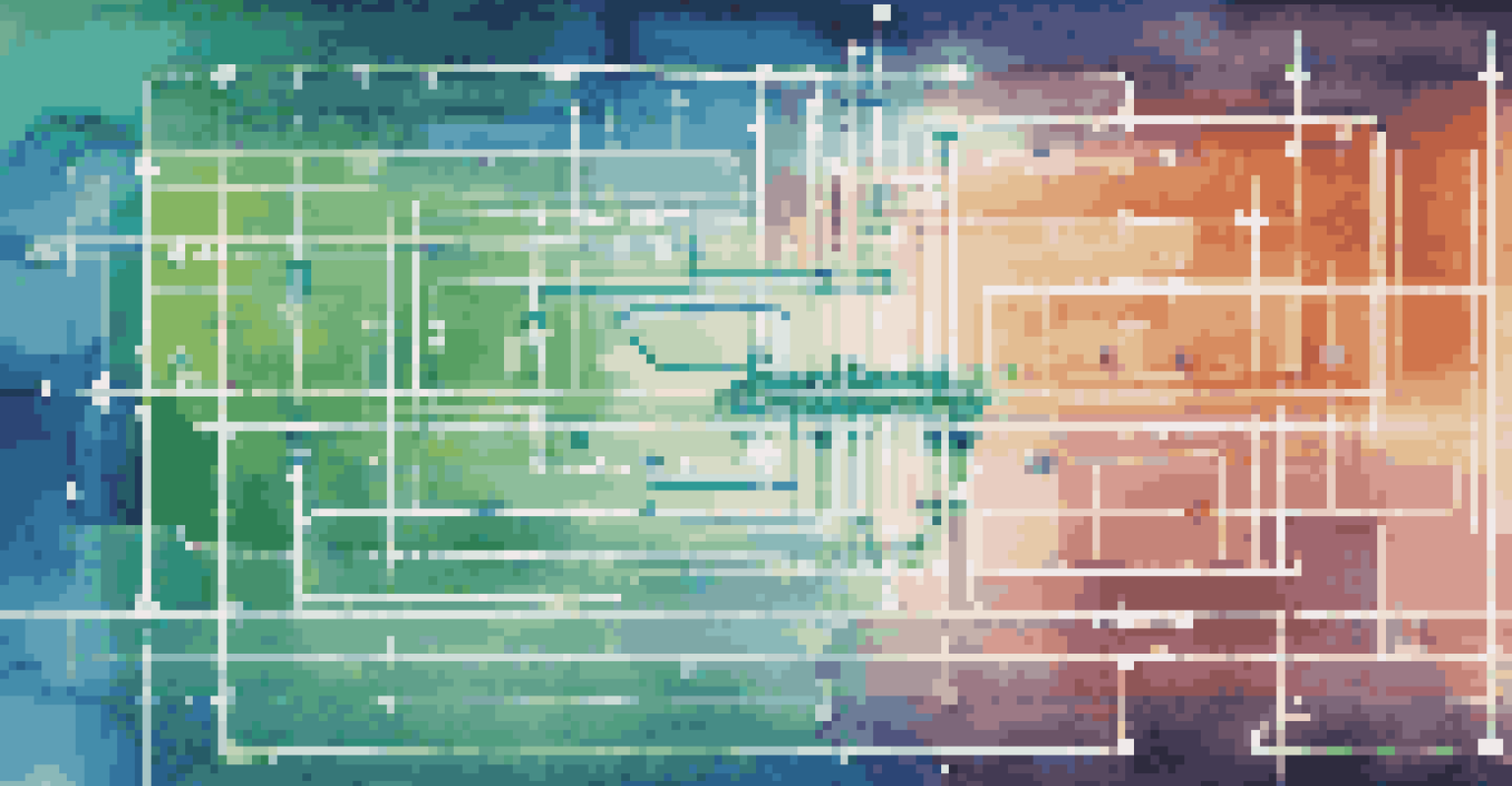 An abstract image displaying colorful blocks representing microservices connected by arrows on a blue and green gradient background.