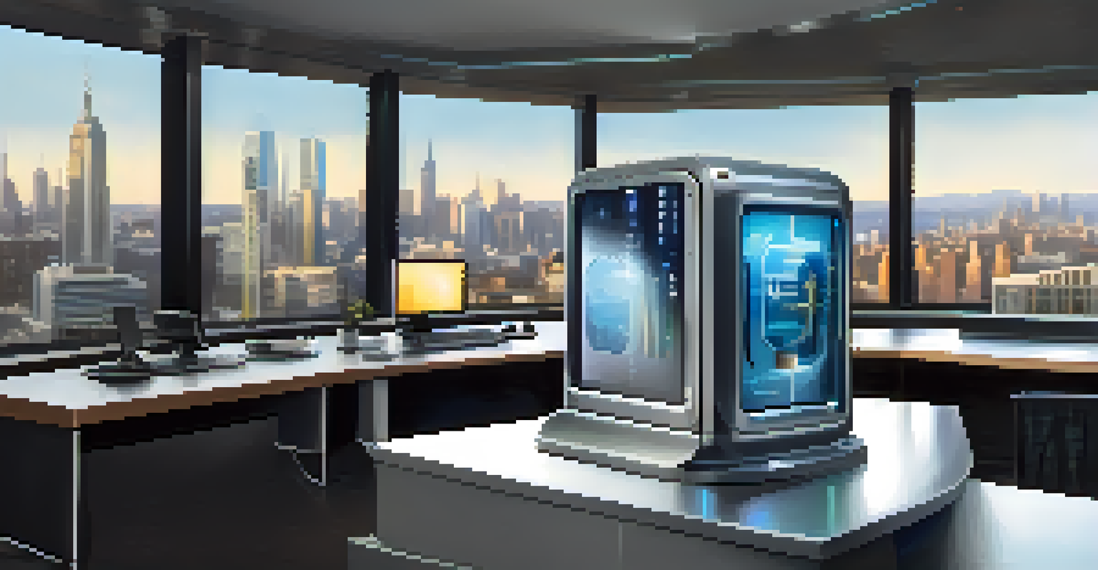 A close-up of a quantum key distribution device in a modern office environment.
