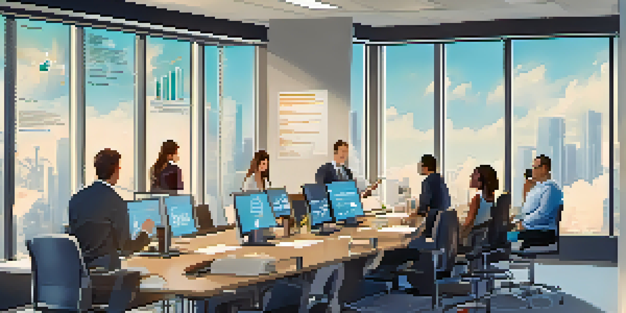 A diverse group of employees in a bright office attending a data security training session with a presentation on the screen.