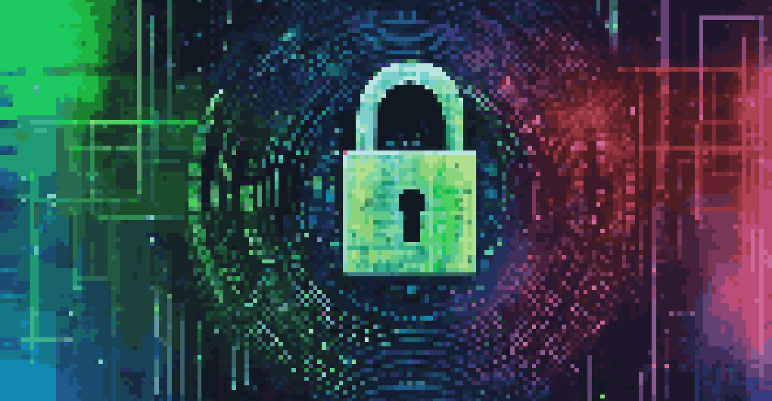 An abstract image depicting a digital lock surrounded by binary code and data visualizations, symbolizing AI and data privacy.