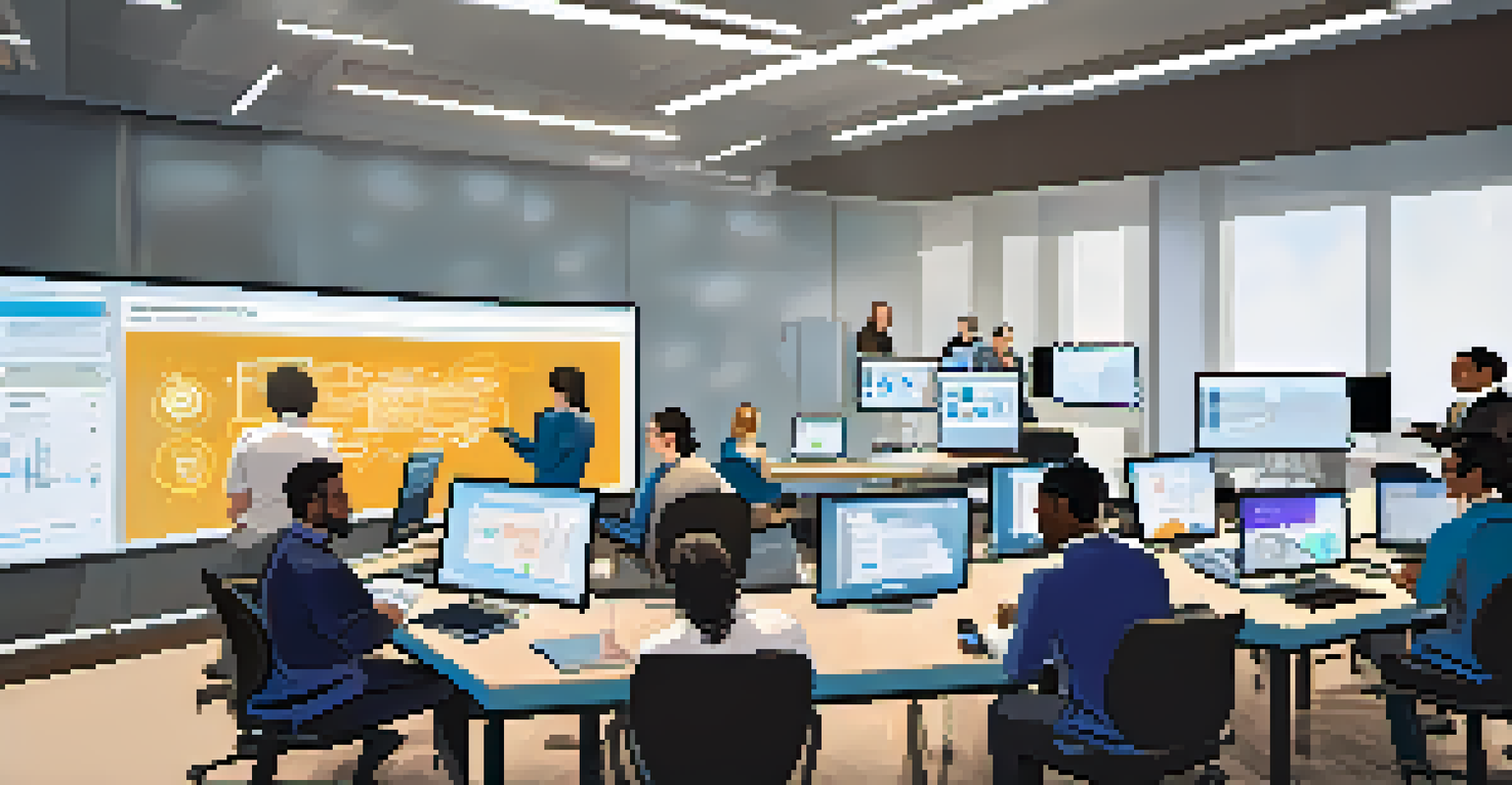 A diverse group of digital forensics professionals in a training session in a modern classroom.