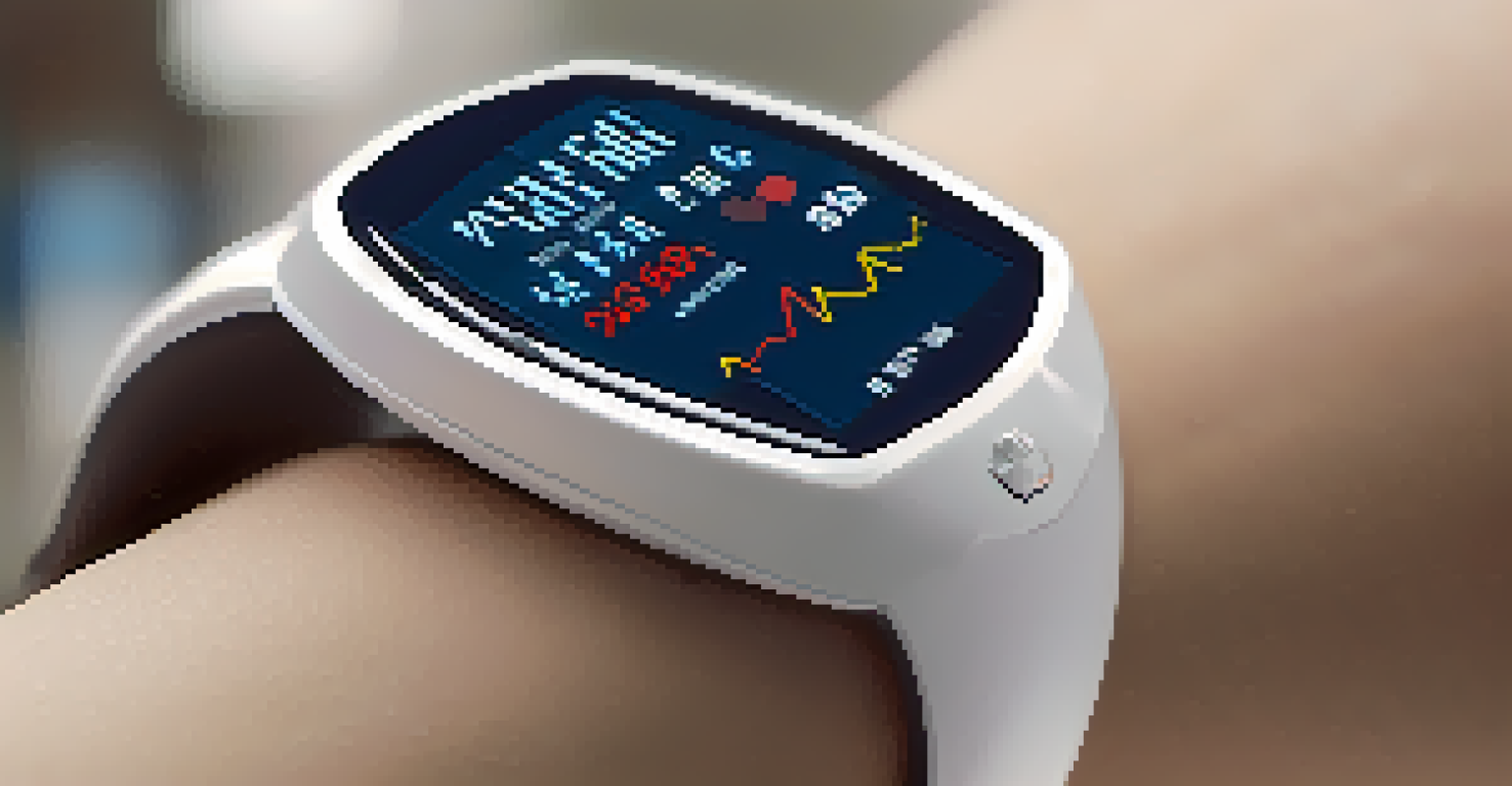 A modern wearable health monitor displaying heart rate data on a wrist in a medical setting.
