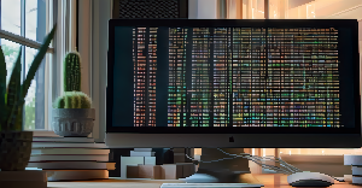 A person working on a computer with code on the screen, surrounded by a cozy home office setup.