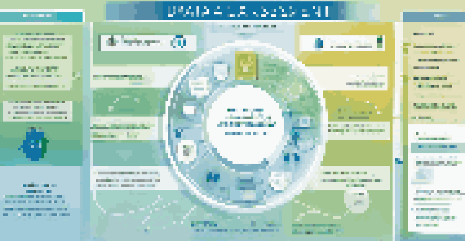 An infographic illustrating the key components of a data governance assessment, featuring icons and descriptions in blues and greens.