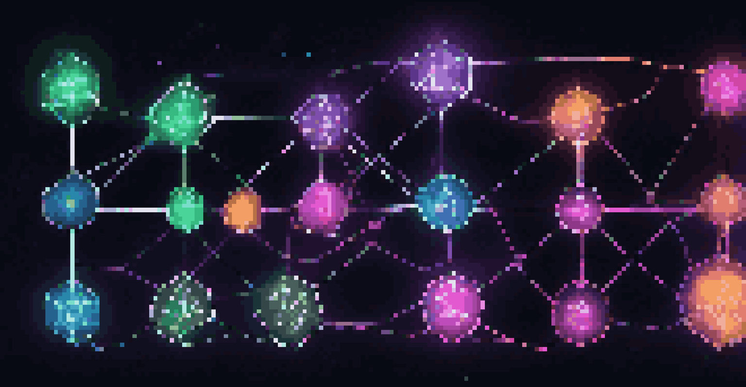 A vibrant blockchain network visualized with glowing nodes and chains representing supply chain connections.