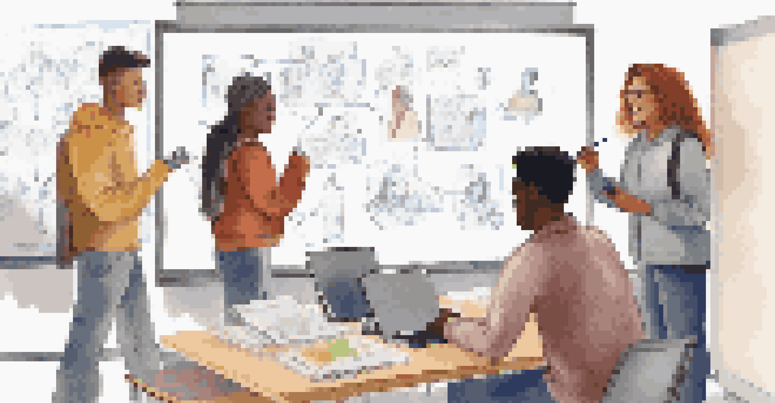 A diverse group of students working together on a project in a classroom environment, showcasing collaboration.