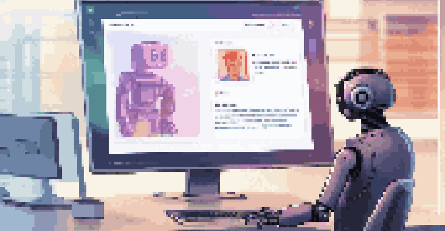 A computer screen displaying a chatbot interface with a friendly robot icon and chat window about automated follow-ups.