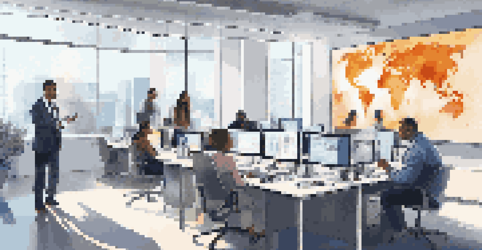 A diverse team of professionals collaborating in a modern office, analyzing digital evidence displayed on a large screen.