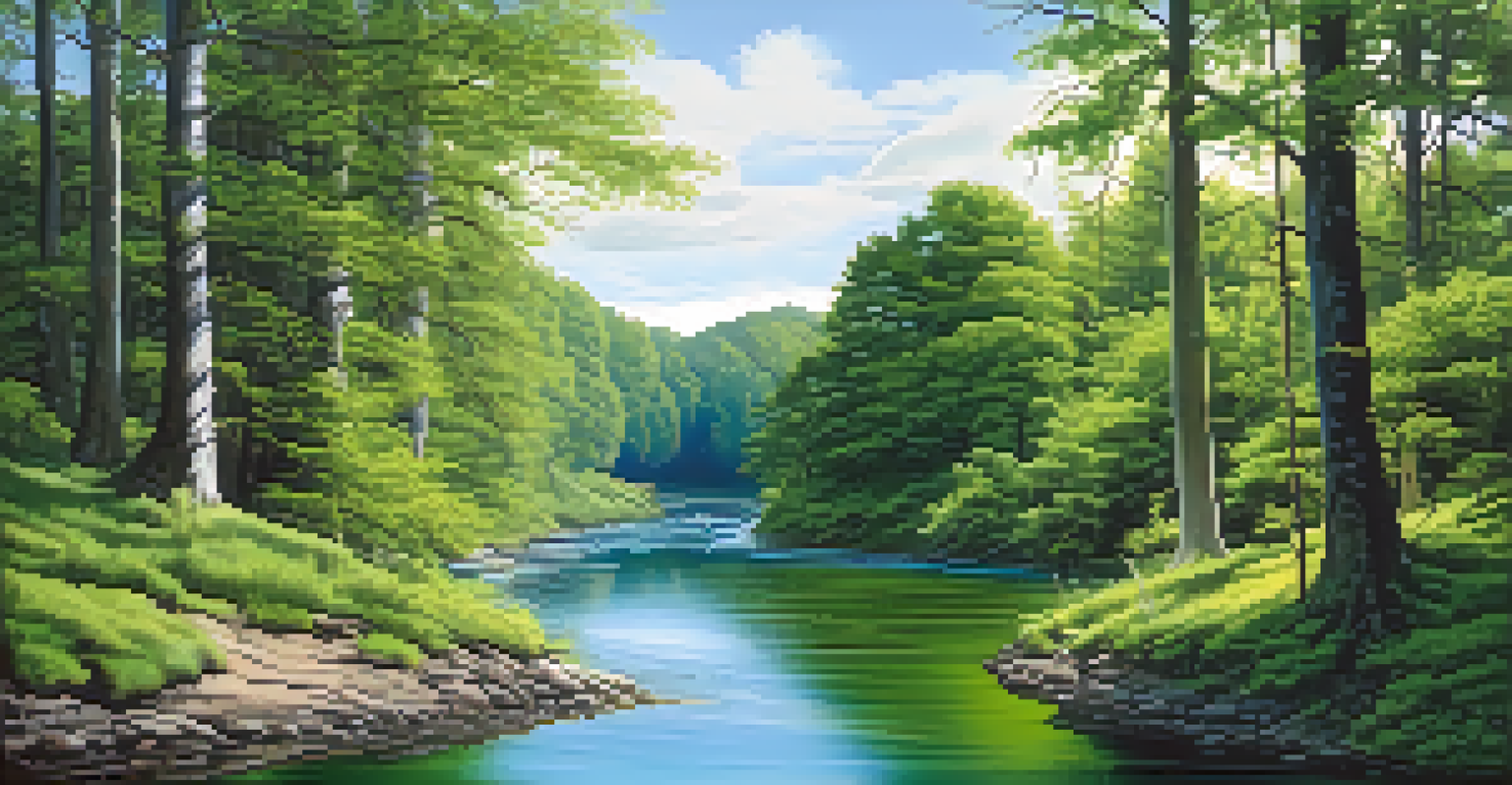 A tranquil forest landscape with a river, demonstrating the use of GIS in environmental monitoring.