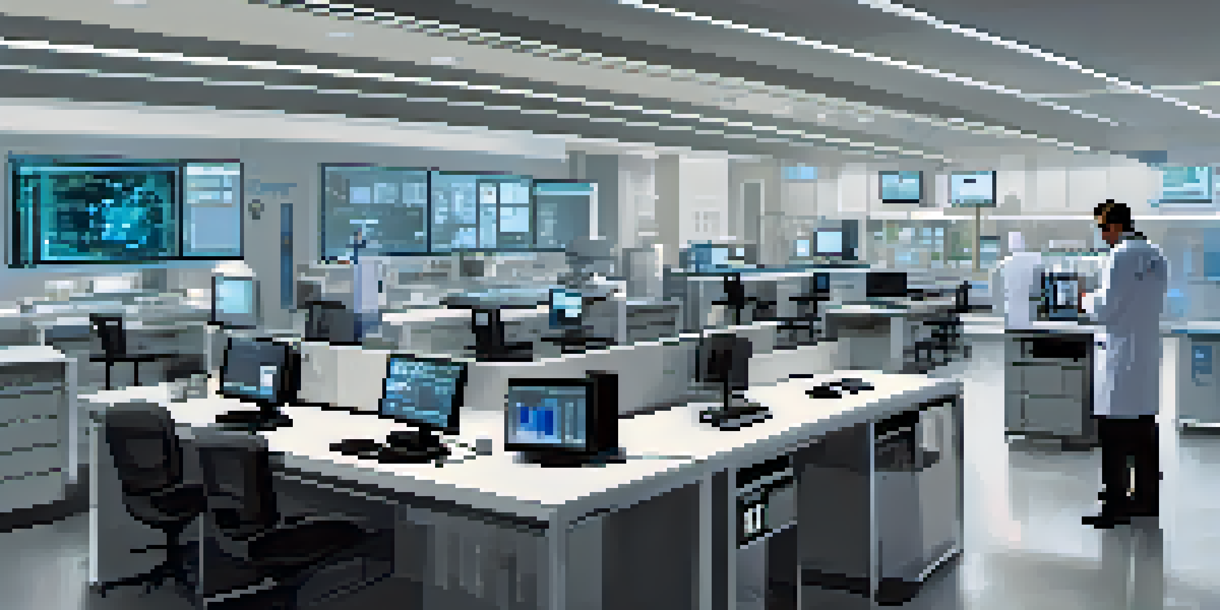 A digital forensic lab with high-tech equipment and a forensic expert analyzing data.