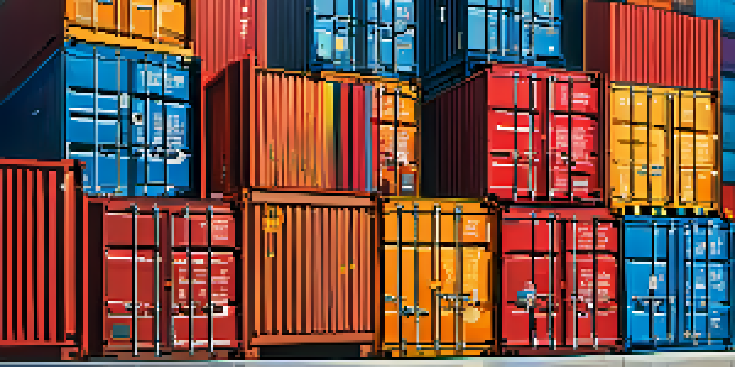 An abstract image of colorful containers stacked, symbolizing containerization in technology.