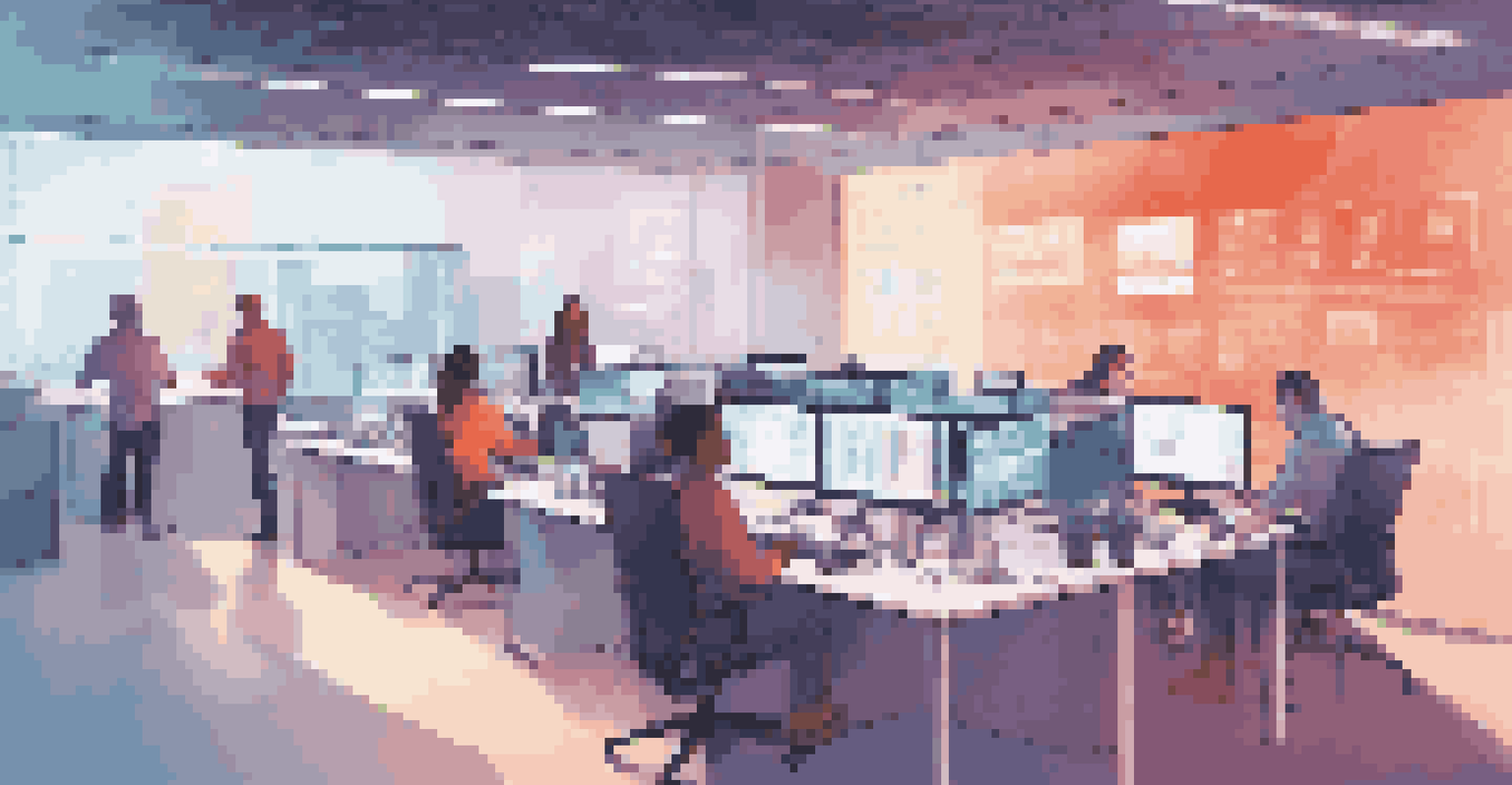 A digital workspace with multiple screens showing coding environments, emphasizing teamwork among developers.