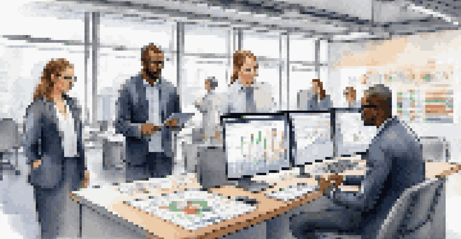 A diverse team of professionals analyzing supply chain data on digital tablets in a modern office.