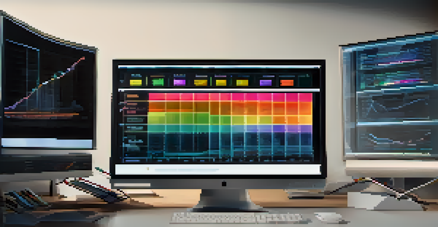 A close-up of a computer screen with a CI/CD pipeline interface and colorful graphs, with a hand adjusting settings.