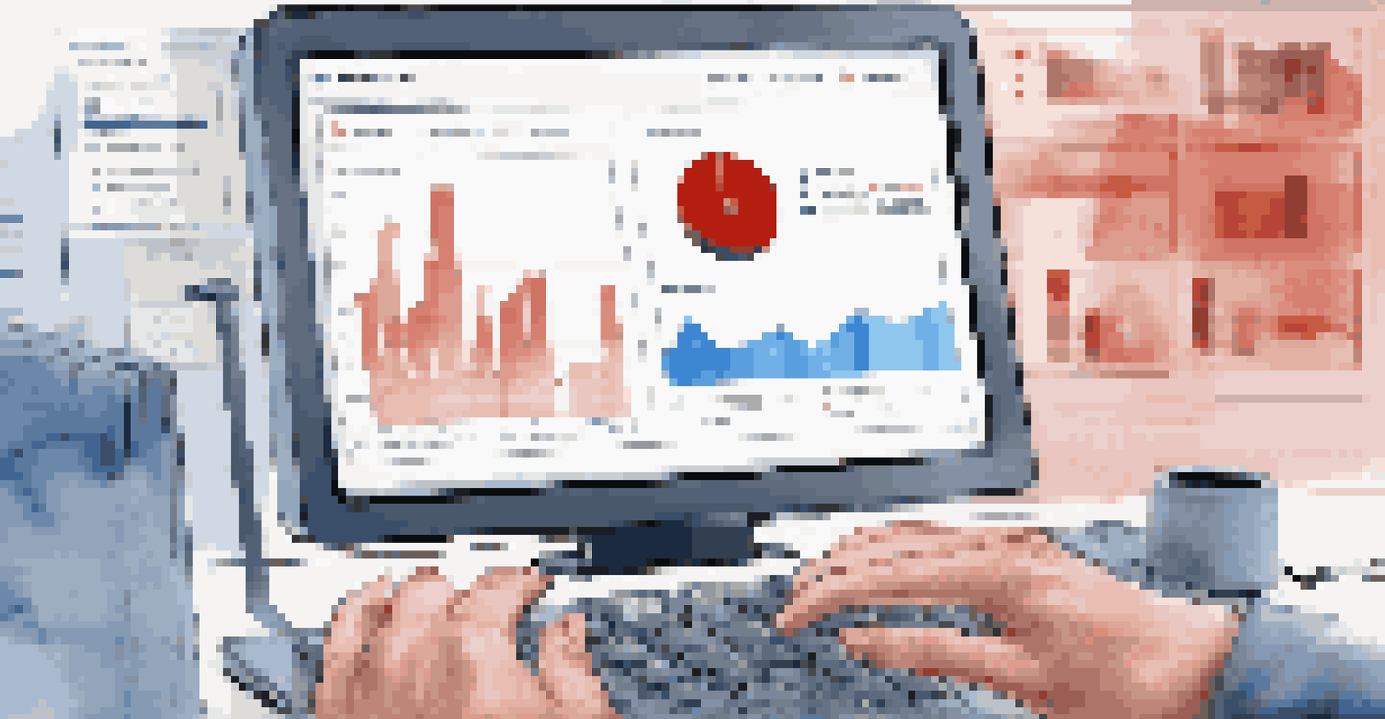 A close-up of a computer screen showing a user behavior analytics dashboard with graphs and alerts, hands typing on a keyboard.
