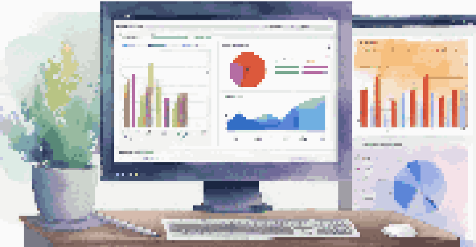 A computer screen with a file sharing dashboard showing analytics and monitoring, surrounded by minimalistic office supplies.