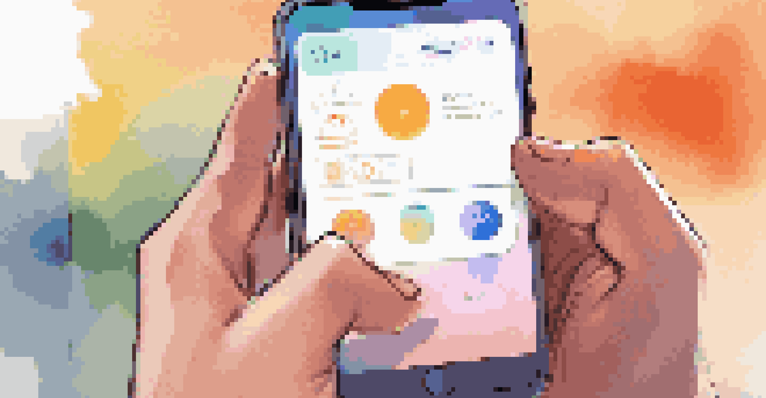 A close-up of a person interacting with a voice user interface on a smartphone, with a colorful app displayed on the screen.